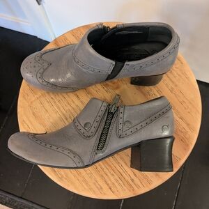 Born Gray Granny Leather Zip-Accent Ankle Booties